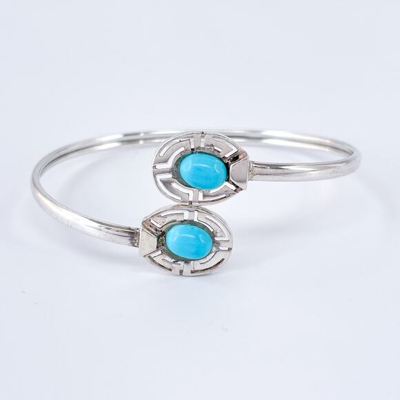 Vintage Sterling Silver 925 Persian Turquoise Bypass Cuff Bracelet 6.5" - Picture 2 of 7